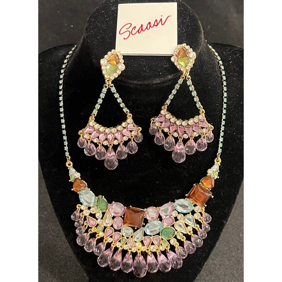 Sensational SCAASI Statement Necklace & Clip-on Earrings SET - Picture 1 of 9